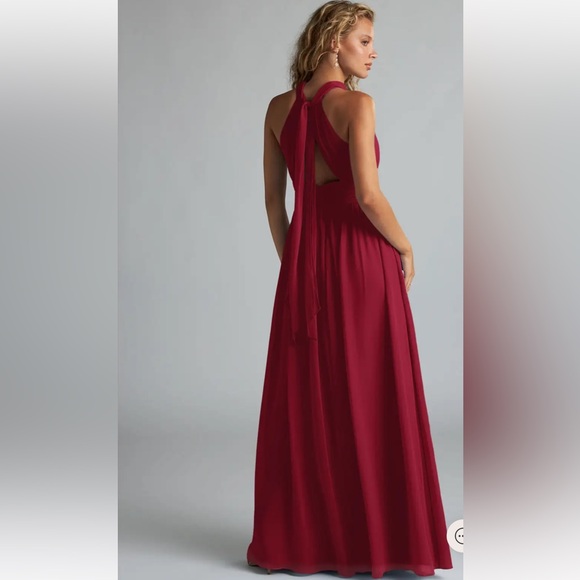 NWT Azazie Emerald Green Bridesmaids Maxi Dress Size A14 Halter Neckline Keyhole - Picture 13 of 15